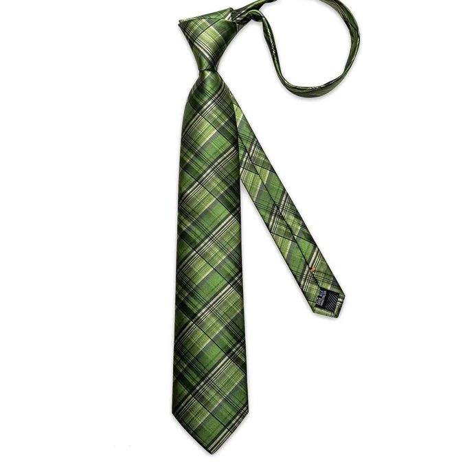 product_image_name-Fashion-Sage green check plaid necktie-1