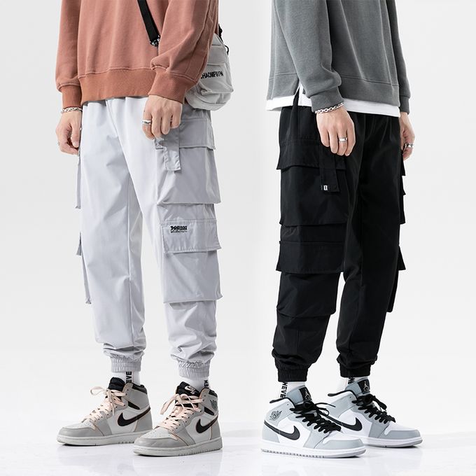 Hip Hop Joggers Men Black Multi-pocket Ribbons Man Sweatpants Streetwear  Casual Mens Pants – the best products in the Joom Geek online store