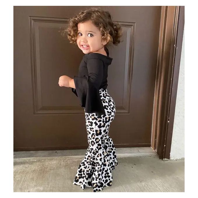 Cotton Baby Girl Leopard Print Bell-bottomed Flared Pants And