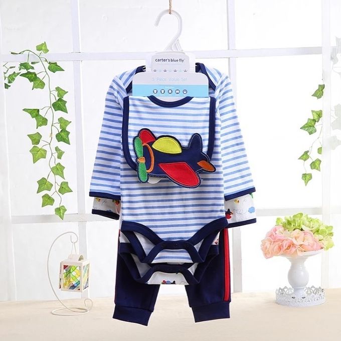 Fashion 5pcs Baby Boy Clothing Set Bodysuit Pants Aeroplane Themed