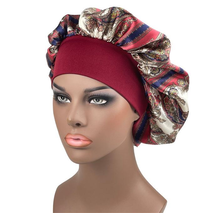GetUSCart Satin Sleep Cap  Women Hair Bonnet Elastic Wide Band Hat Night  Hat Hair Loss Cap For Salon Sleep Spa