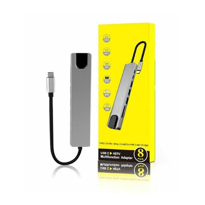 product_image_name-Generic-USB C Hub – 8 in 1 Type C Adapter Compatible for USB C Devices HUB TYPE C TO HDMI / RJ45 / 2*TYPE C / 2*USB3-2