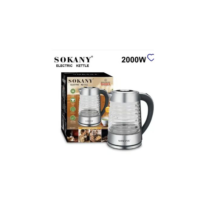 product_image_name-Sokany- Electric Kettle,2.2L Borosilicate Glass Tea Kettle with LED Light, Auto Shut-Off and Boil-Dry Protection Cordless Kettle Fast Boiling-1