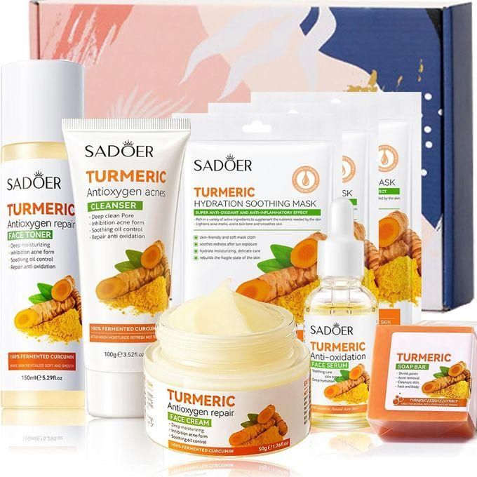 product_image of SADOER Turmeric Skincare Set For Anti-Aging Glowing Skin, Including Face Cleanser, Turmeric Oil Serum-Toner-Face Cream-Soap-3*Sheet Mask For Dark Spot Corrector Remover Anti-Aging Firming (Set)