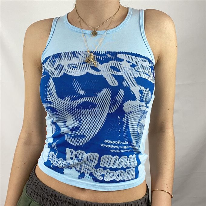 Women 90s Aesthetic Vintage Crop Cami Top Sleeveless Graphic Print Fairy  Grunge Tank Vest Top E-Girl Streetwear