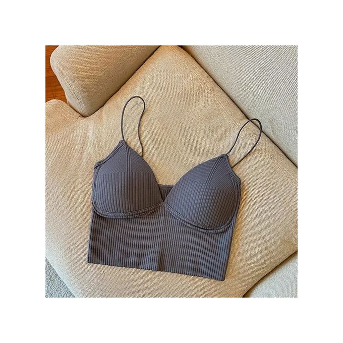 Womens Push Up Bras with Chest Pad Strappy V-Neck Ribbed Knit