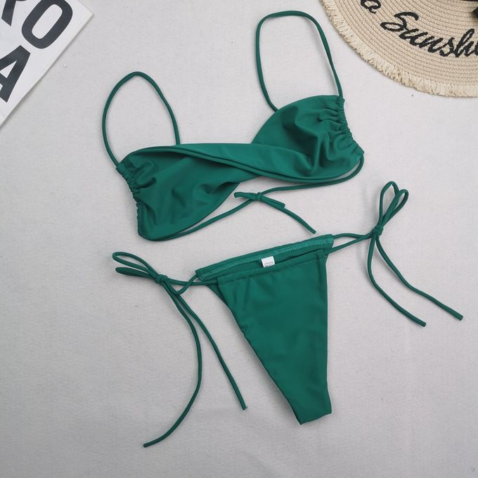 Green Ruched Micro Bikini With Thong String Sexy Two Piece Brazilian Bikini  Swimsuits For Women L0223 From Mengyang02, $9.19