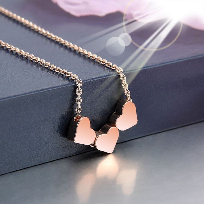 Fashion Elegant Three Love Hearts Charm Pendant Necklace Rose Gold