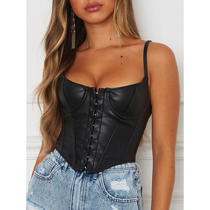 Fashion Brown Corset Top With Straps Sexy Black Pu Leather Women Bustier  Crop Top Fashion Party Lady Corse Mujer Y2K Corsette Femme @ Best Price  Online