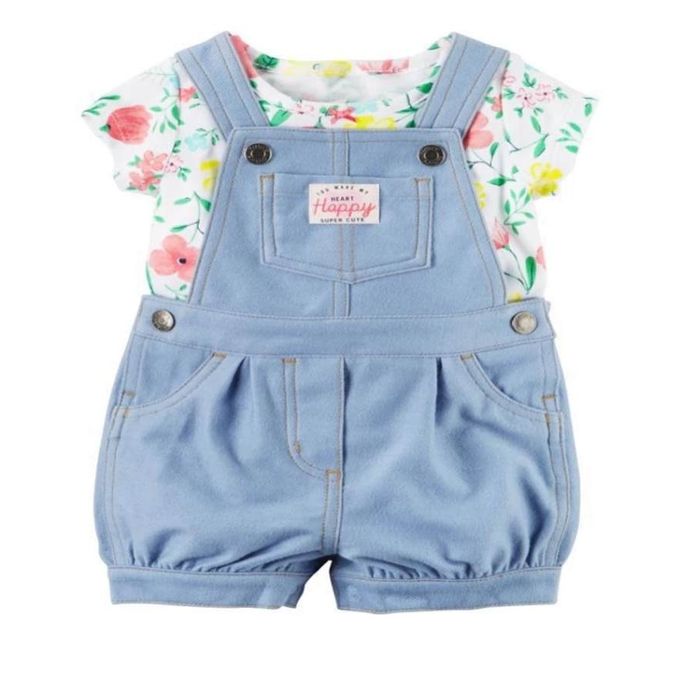 Tedmimac Light Blue Baby Girl Dungaree 2 Piece Set Age 6m 18m