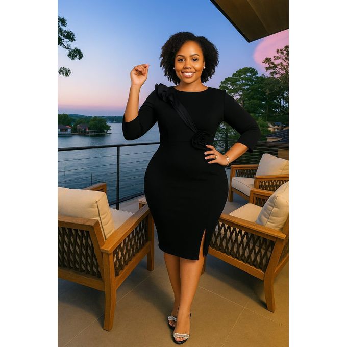 Fashion Black Cotton Casual Dress for Women