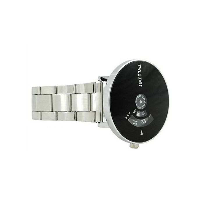 Fashion Stainless Silver Band PAIDU Quartz Wrist Watch Black