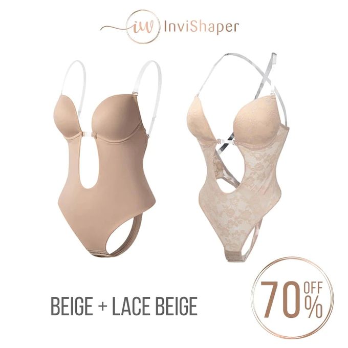 Invishaper Plunge Backless Body Shaper Bra Seamless U Bodysuit