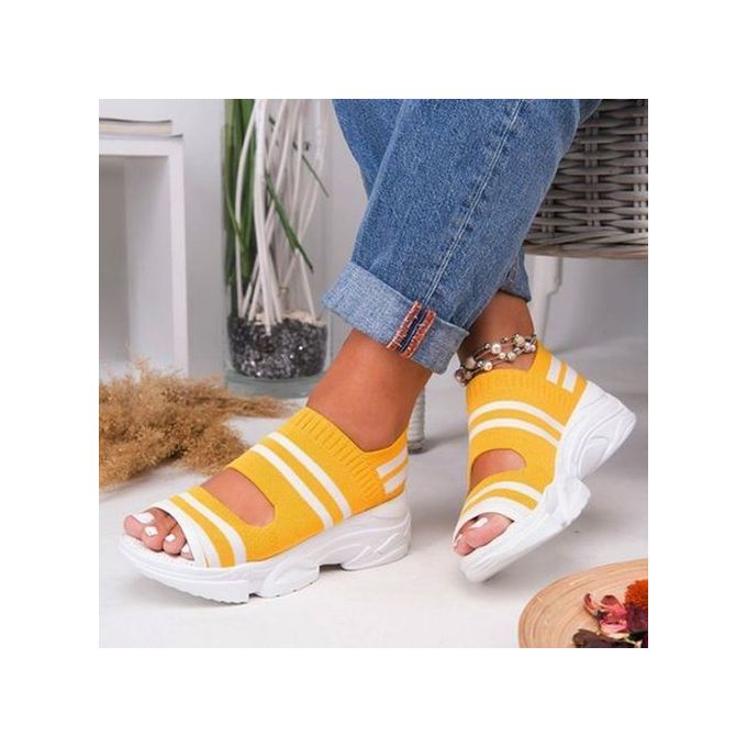 Fashion Women's Sandals Wedges Footwear Summer Platform Sandals Women Shoes  Female Slip On Peep Toe Knitted Ladies Sneakers Casual 2022