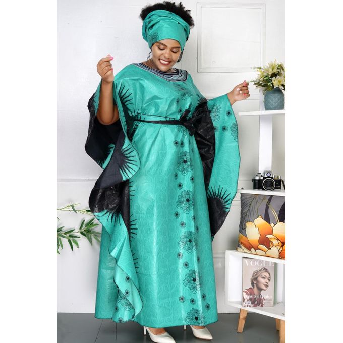 Fashion Teal Green & Black Women's 3-Piece Kitenge Dress