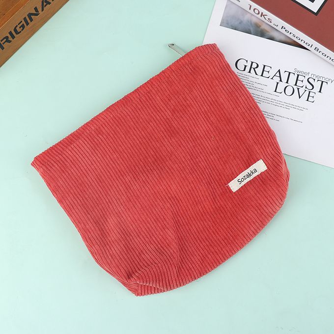 Corduroy Women Cosmetic Bag Cotton Cloth Makeup Pouch Hand Travel