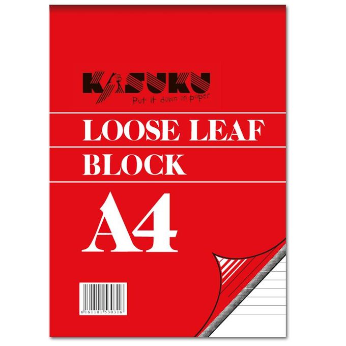 Kasuku Loose Leaf Writing Pad Block 50 Sheets A4 (12 Pieces) Best