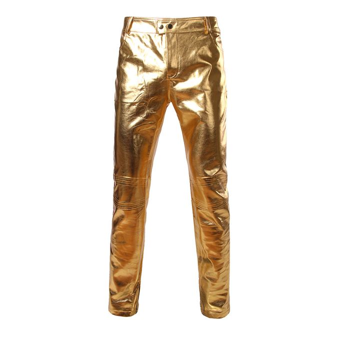 Kanye West Gold Pants Hiphop Golden Trousers Free Shipping Tyga Pants Gold  Hba Male Fashion Personality Slim Gold Leather Pants - Leggings - AliExpress