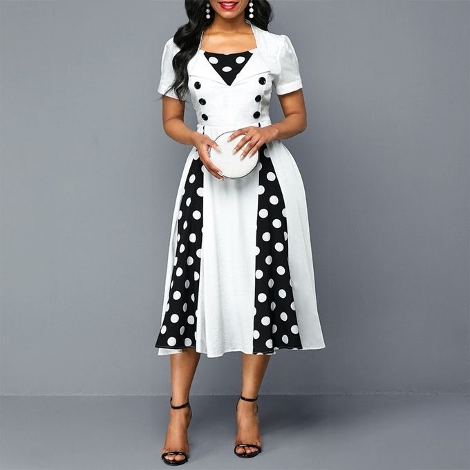 Ladies Dress New Retro Stitching A-line Dotl Ladies Skirts Casual Women  Dress