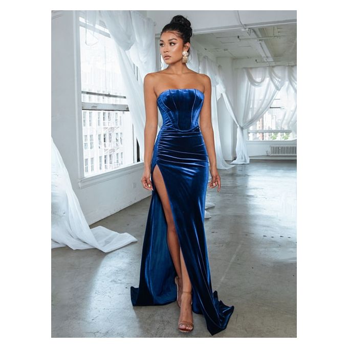 Backless Velvet Evening Gown Dress ladies Party Club Formal Long Maxi  Dresses