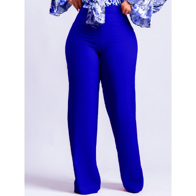 Fashion (Royal Blue)2023 Fashion Women's Soild Color Wide Leg Pants Women  Casual Commuter Elegant Clothing Wide-leg Pants Feme Pants AfricanTrousers  XXA @ Best Price Online