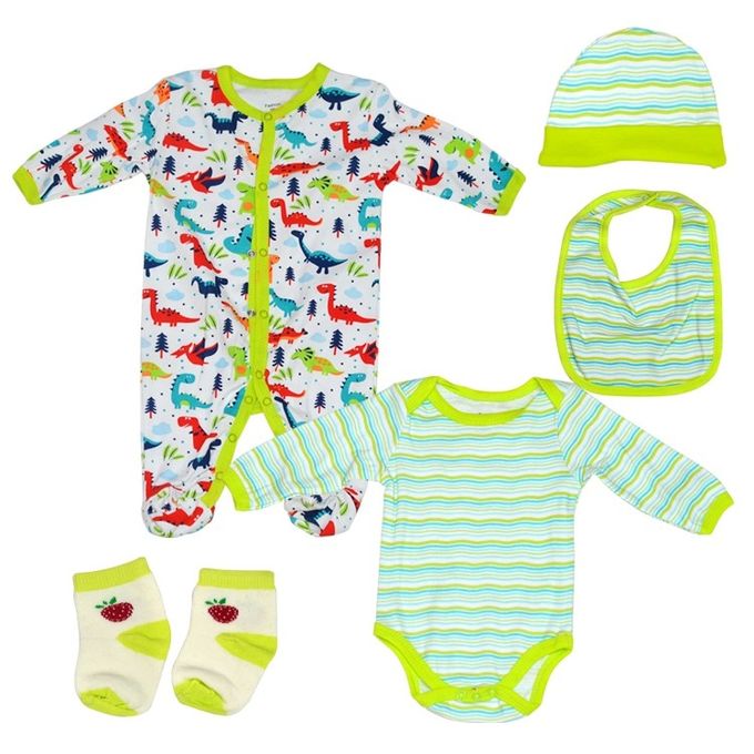 Fashion Baby Boy 5 Piece Jumpsuit Clothes Set White Green
