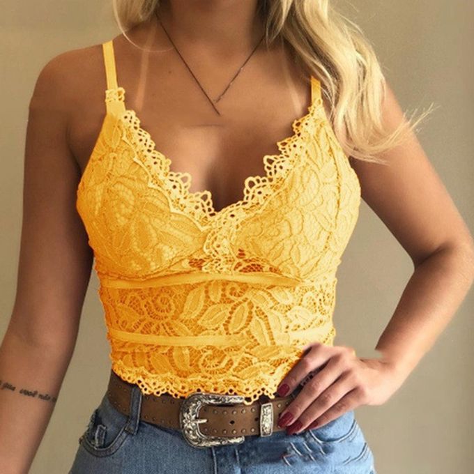 Lace Bralette For Women Camisoles Crop Top Lace Bralettes For Women Bralette  Lace Bandeau Bra Tops Women Work (Yellow, One Size) : : Fashion