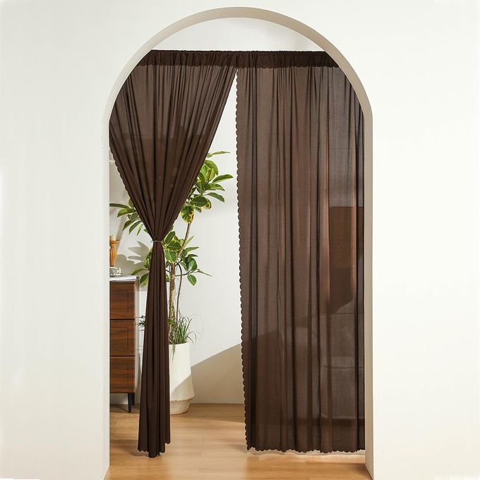 Generic Brown Sheer Curtain Pocket Voile Curtain 1 Panel