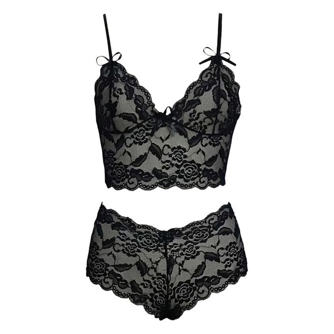 Generic Bra And Panties Set Strap Underwear G-String Nightwear Black L @  Best Price Online