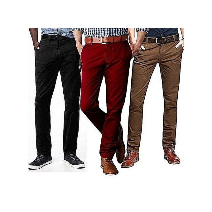 Fashion 3 Pcs Hard Khaki Men's Trouser- black/maroon/chocolate @ Best ...