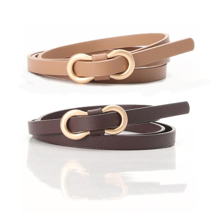 Fashion Women's 2-Pack Skinny Leather Belts - Coffee &