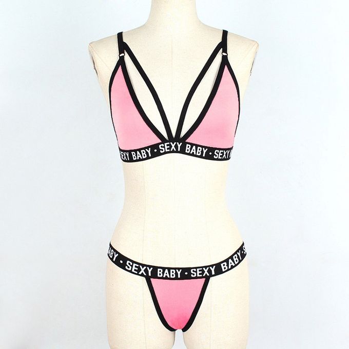 Hot bikini sexy lingerie bikini three-point temptation bra sets - Pink