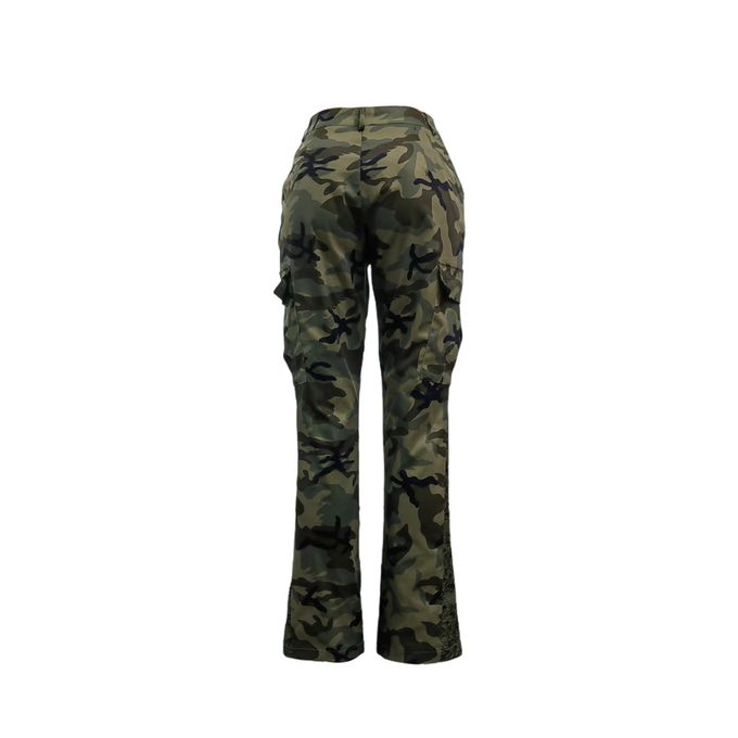 Womens Summer Pants 2023 Camo Print Pocket Design Cargo Pants Casual High  Waist Trousers Fashion Elegant Daily Club Str size XL Color A