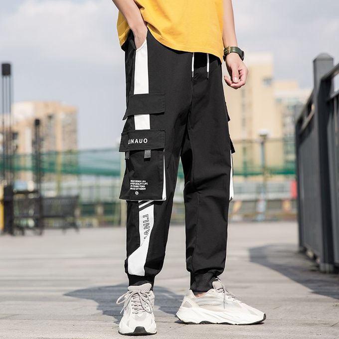 Fashion Men Side Pocket Overalls Black Casual Jogging Pants Spring And  Summer Men Pants Trousers Men Fashion Casual Street Pants @ Best Price  Online
