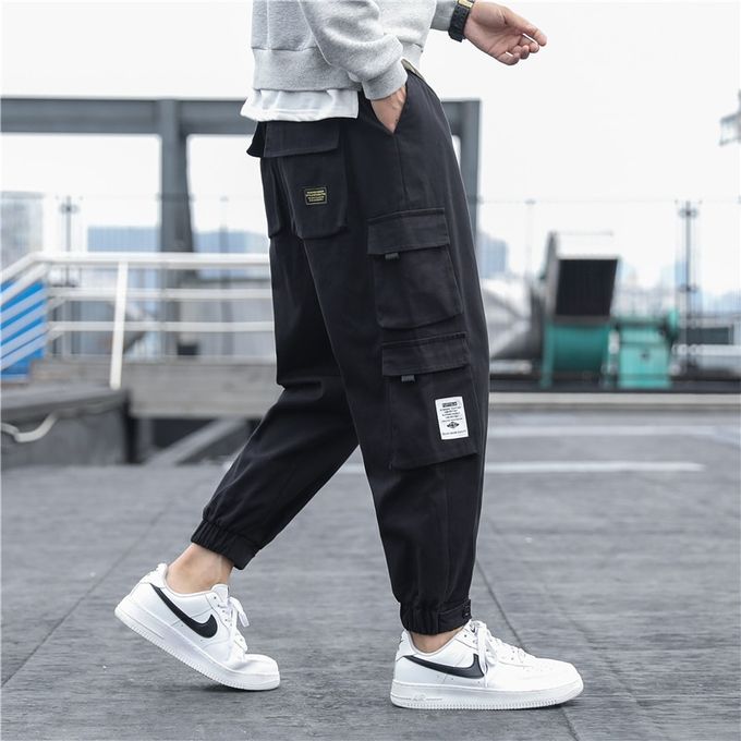 Fashion New Men's Side Pockets Cargo Pants 2021 Black Hip Hop Harem Pants  Casual Male Joggers Sweatpants Fashion Streetwear Trousers 5XL