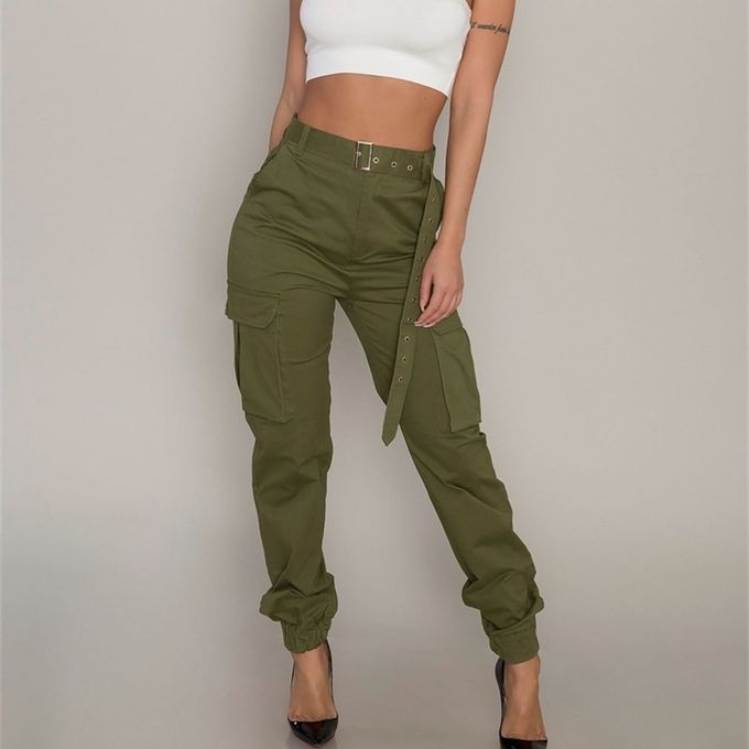 Fashion (Blue)Fashion Woman Pant Casual Capris Cargo Pants Women Clothes  Pantalones Mujer Sweatpants Trousers Ladies Bottom Jogger ( No Belt ) DOU @  Best Price Online