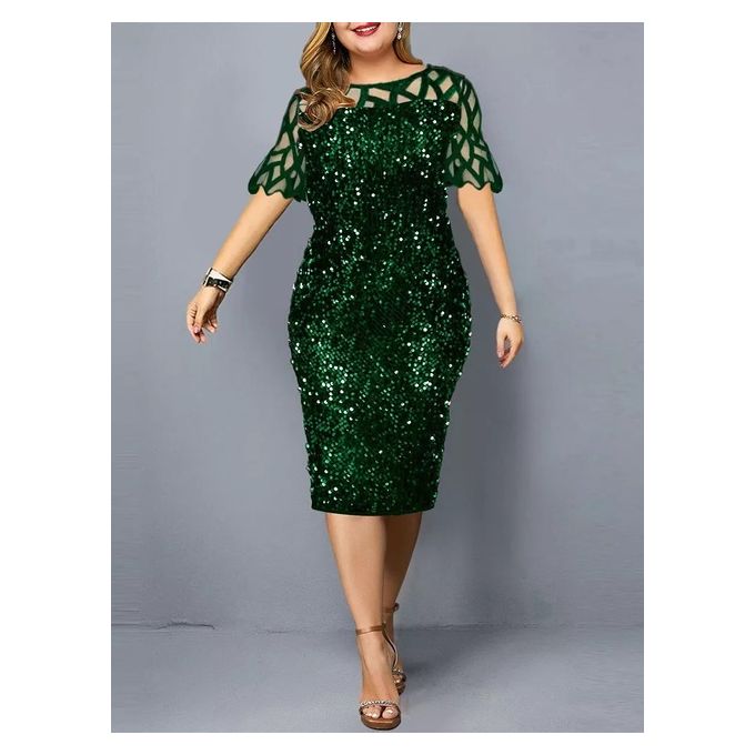 EQWLJWE Dresses For Womens Summer Plus Size Dress - Trendy Elegant Sequin  Lace 3/18 Sleeve Dress Sexy Ladies Bodycon Shapewear Slim Midi Dress 