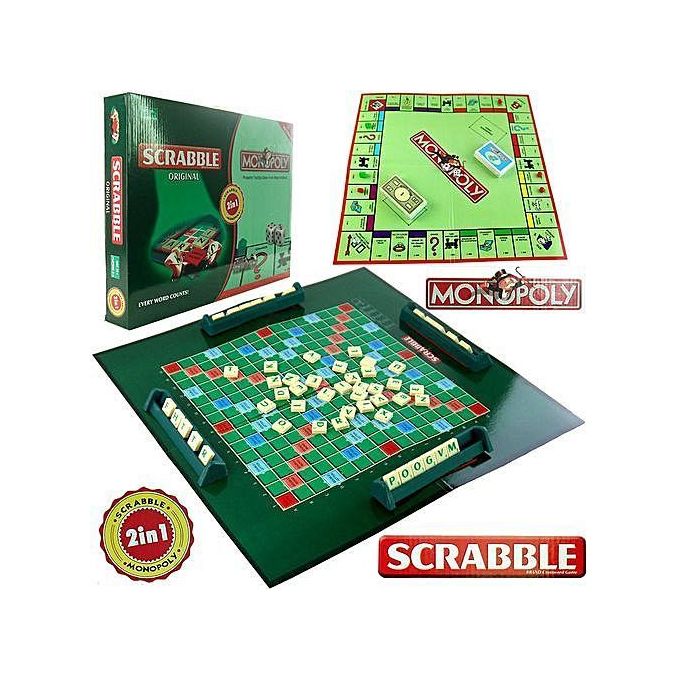 SCRABBLE & MONOPOLY Scrabble + Monopoly 2 in 1 Family Fun Party Board