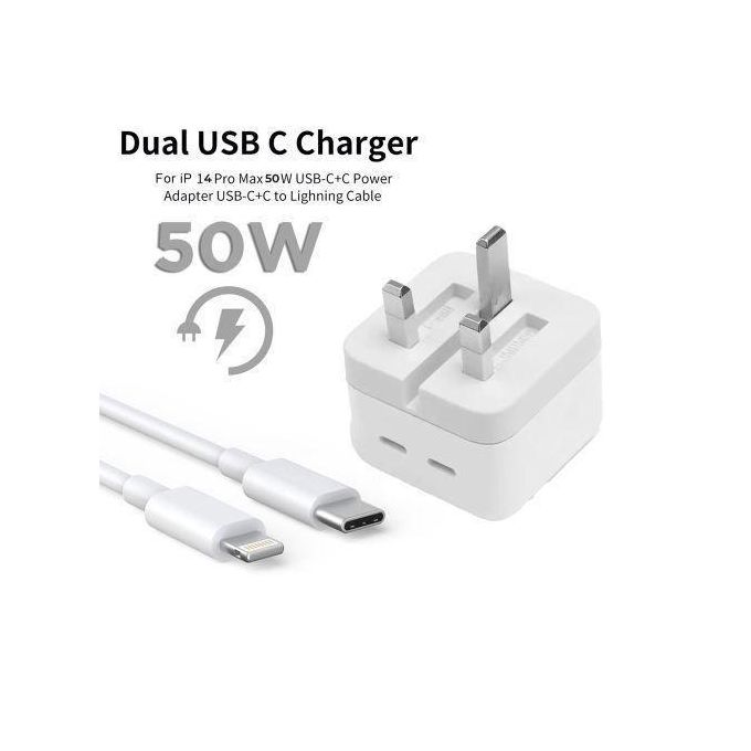 product_image_name-Apple-50W Dual Type C Lighting Super Fast Charger For Iphone 14 Pro Max/14 Plus/14/13 Pro Max/13 Pro/13/13 Mini/12 Pro Max/12 Pro/12/12 Mini/11 Pro Max/11 Pro/11 And Ipads-1