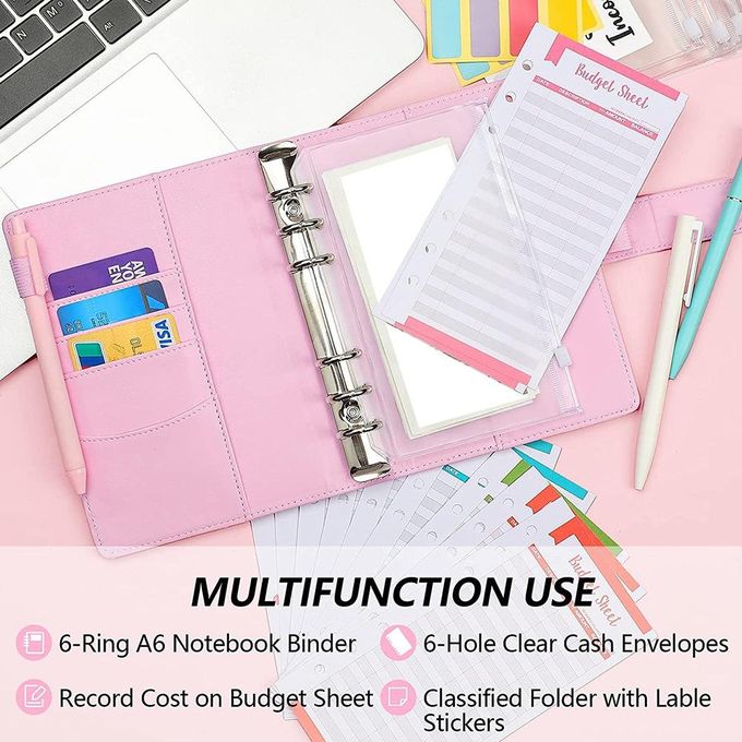 1 Set Binder Notebook With Zipper Pockets Budget Sheets Smooth Writing  Portable Multifunctional Recording Faux Leather A6 Notebook Hand Account  Bills