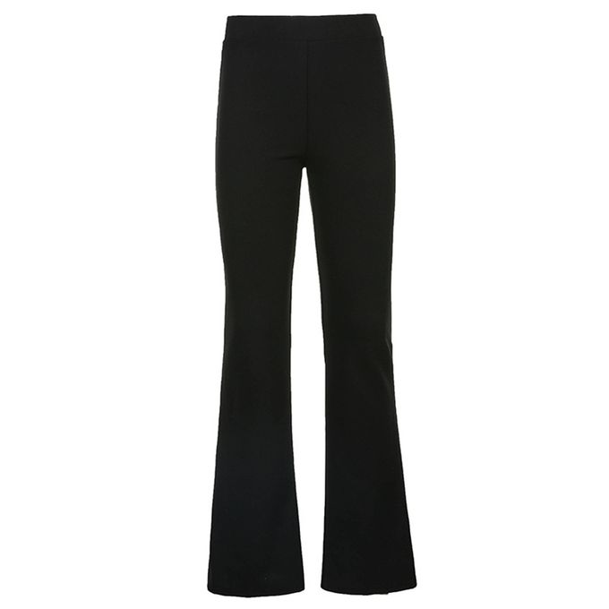 Fashion (Black)All-Match Women Fashion Elastic Waist Black Flared Pants  Solid Color High Waist Wide Leg Trousers Casual Hipster Streetwear DOU @  Best Price Online