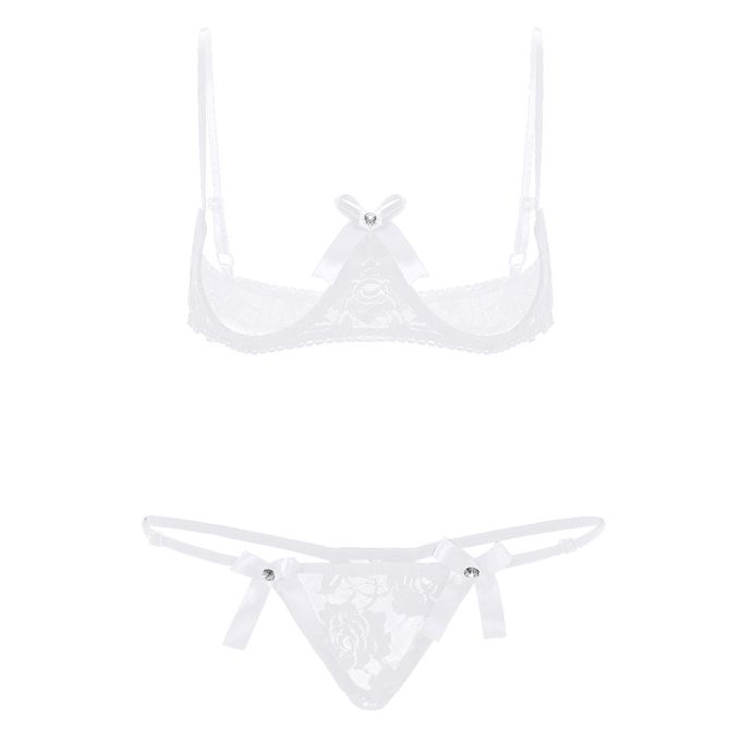 Fashion (White)Women Open Cup Bra Top Cupless Exposed Breasts