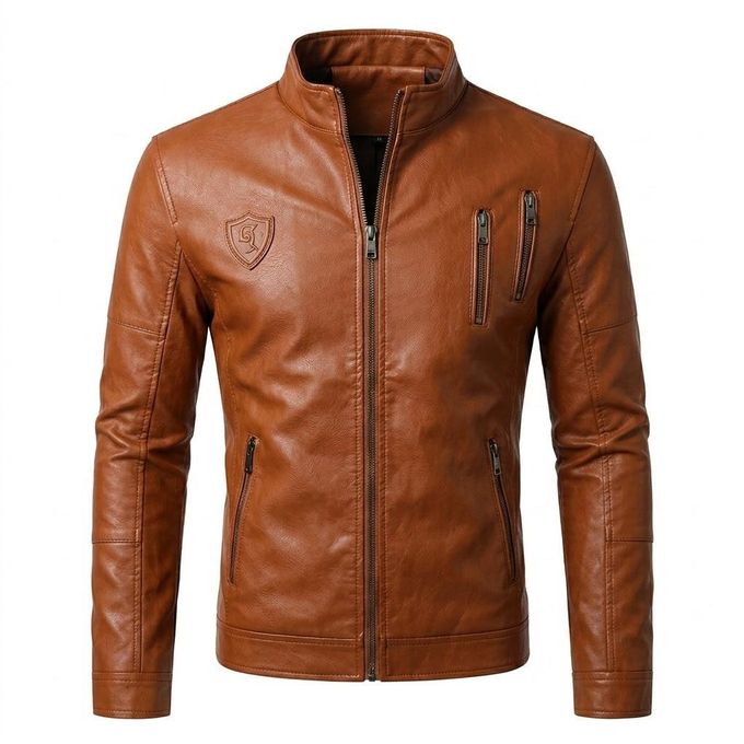 RATS STAND COLLAR LEATHER JACKET カウレザー chouyatou Men's Vintage Stand Collar Pu Leather Jacket (Small