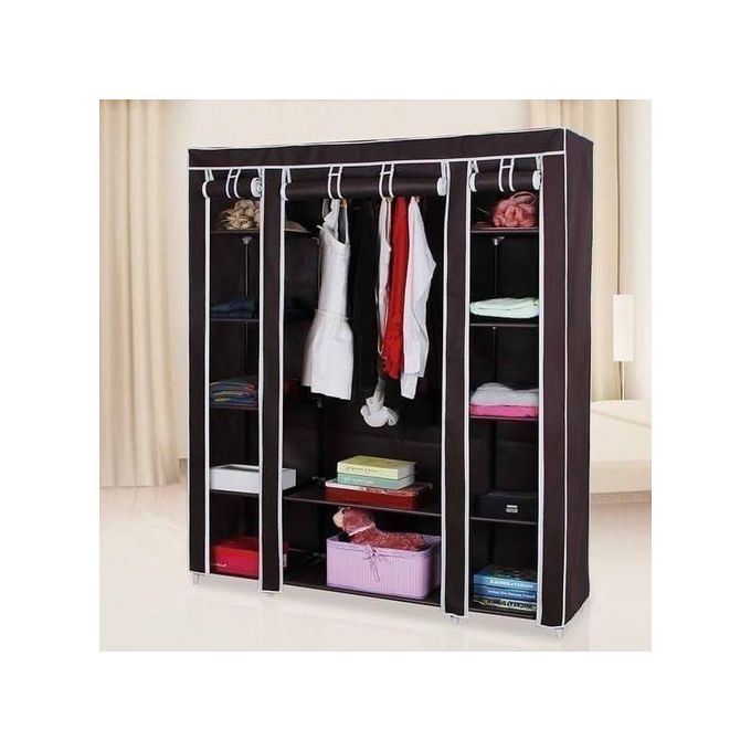 Jibao Portable Wardrobe 3 Column Chocolate Brown Best Price