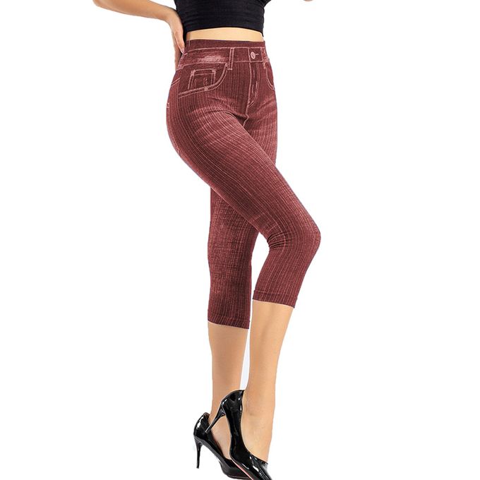 Generic Printed False Denim Yoga Pant 3\4 Women Jeans Leggings High Waist  Breeches @ Best Price Online
