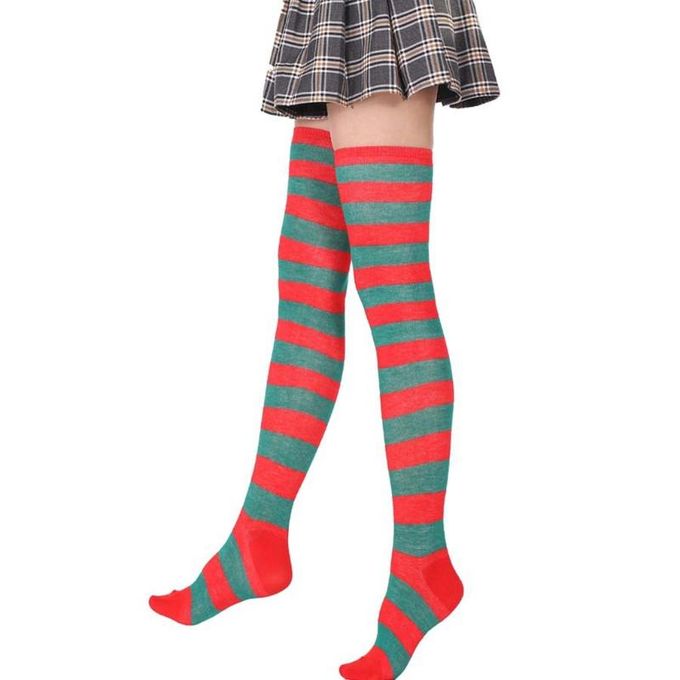 Fashion Women Cotton Socks Thigh High Striped Over the Knee Slim Leg  Stockings