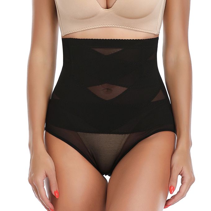 Criss Cross Mesh Shapewear Waist Panties, Plus Size High Waiste Slimmer Tummy  Control Panties, Women's Underwear & Lingerie