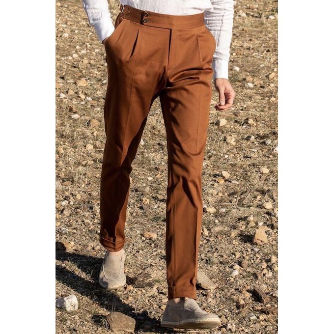 Fashion Self Adjusting Belt Pleated Trousers Rust Edition @