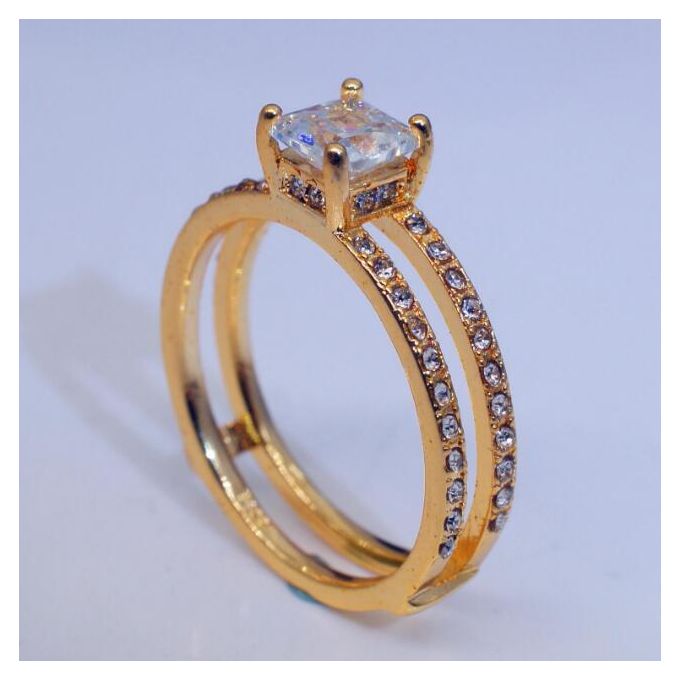 Fashion 18K Gold Double Layer Diamond Crown Ring Princess Engagement ...