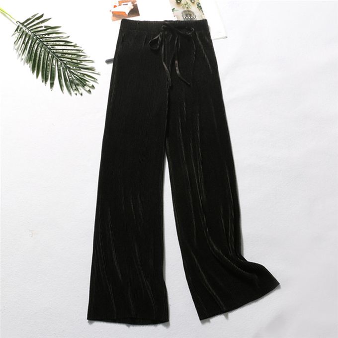 Women Black Velvet Wide Leg Pants Palazzo Pants Sweater Pants Wide